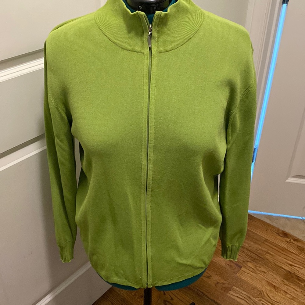 EUC Chico’s zippered cardigan, Chico’s size 2 (L/XL), Lime green